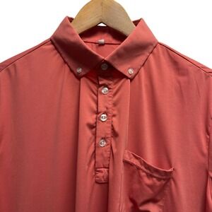 State & Liberty Mens Size Large Coral Pink Button Down Performance Golf Polo euc